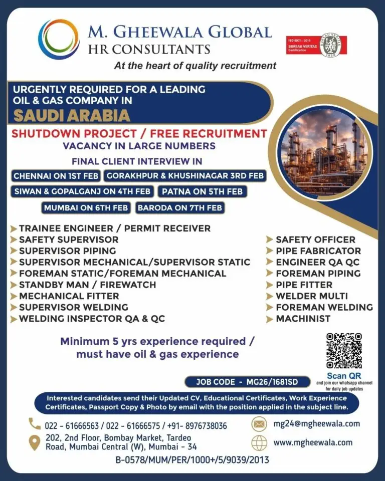 Urgent Hiring for Saudi Arabia