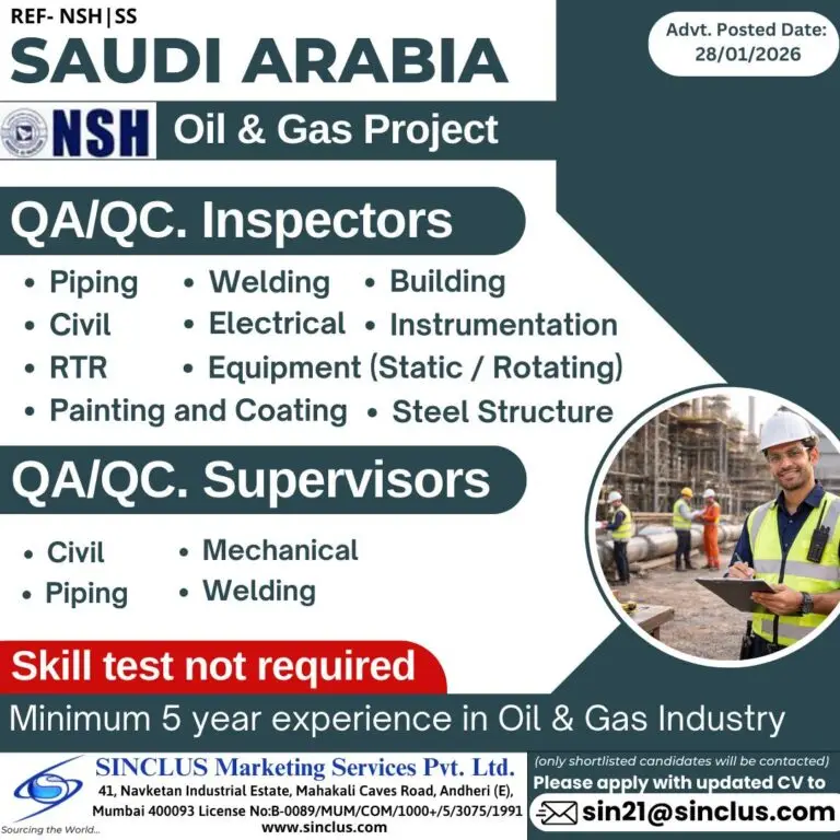 Urgent Hiring for Saudi Arabia