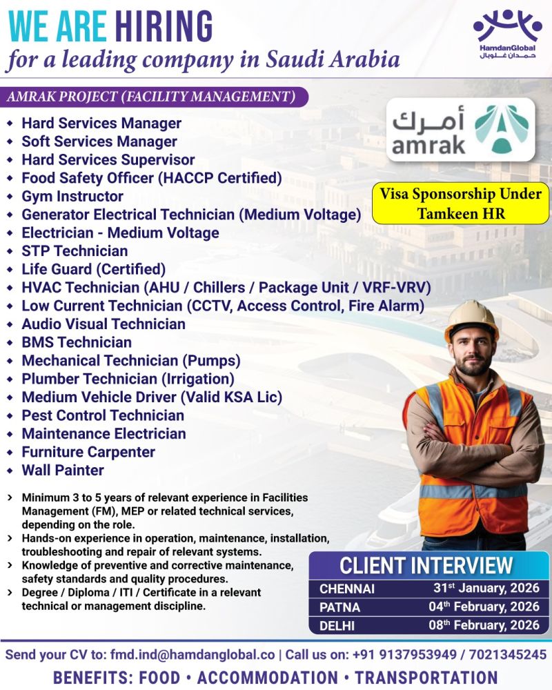 Urgent Hiring for Saudi Arabia