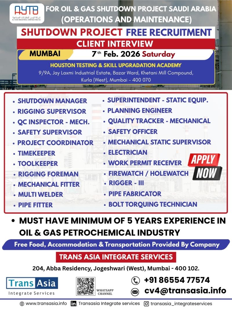 Urgent Hiring for Saudi Arabia