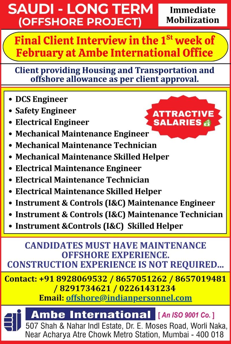 Urgent Hiring for Saudi Arabia