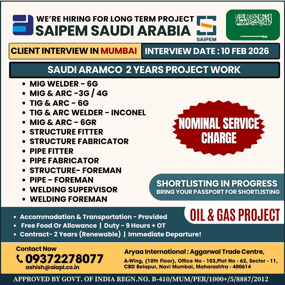 Urgent Hiring For Saudi Arabia
