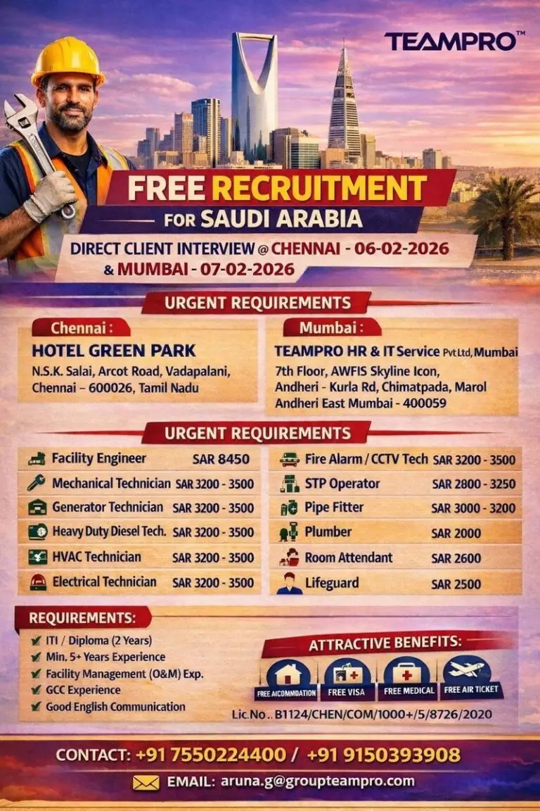 Urgent Hiring for Saudi Arabia