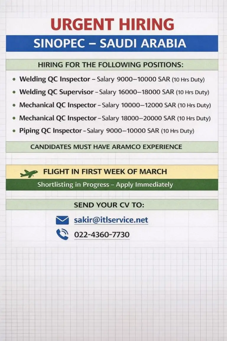 Urgent Hiring for Saudi Arabia
