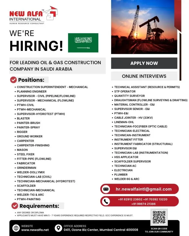 Urgent Hiring for Saudi Arabia