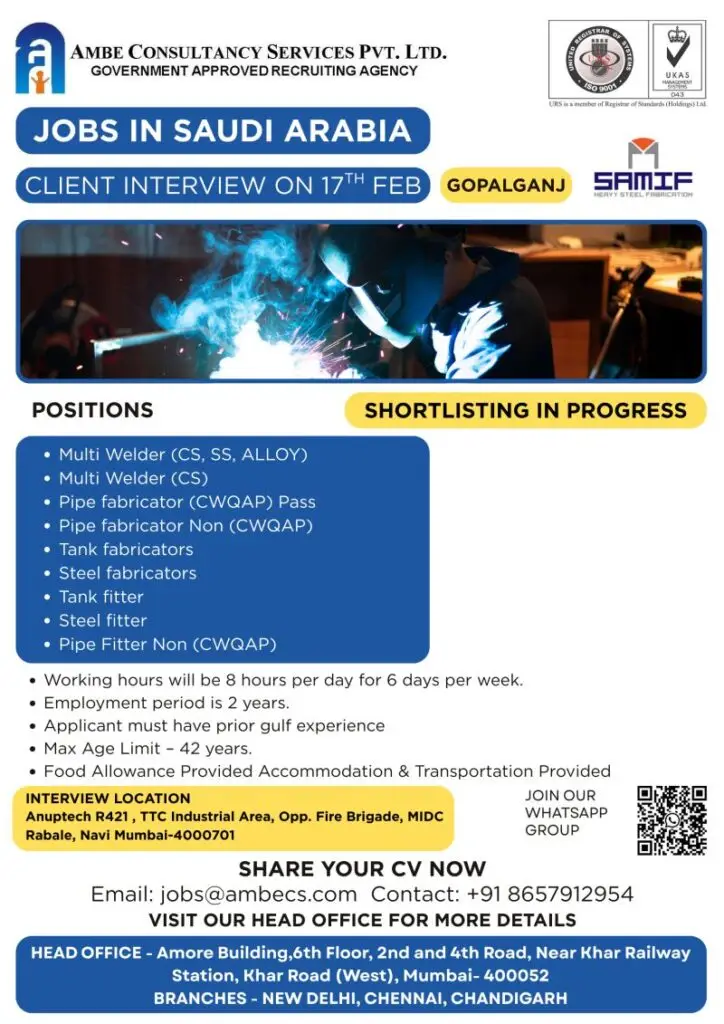 Urgent Hiring for Saudi Arabia