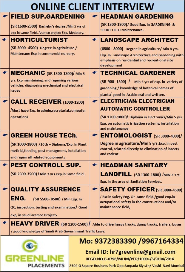 Urgent Hiring for Saudi Arabia