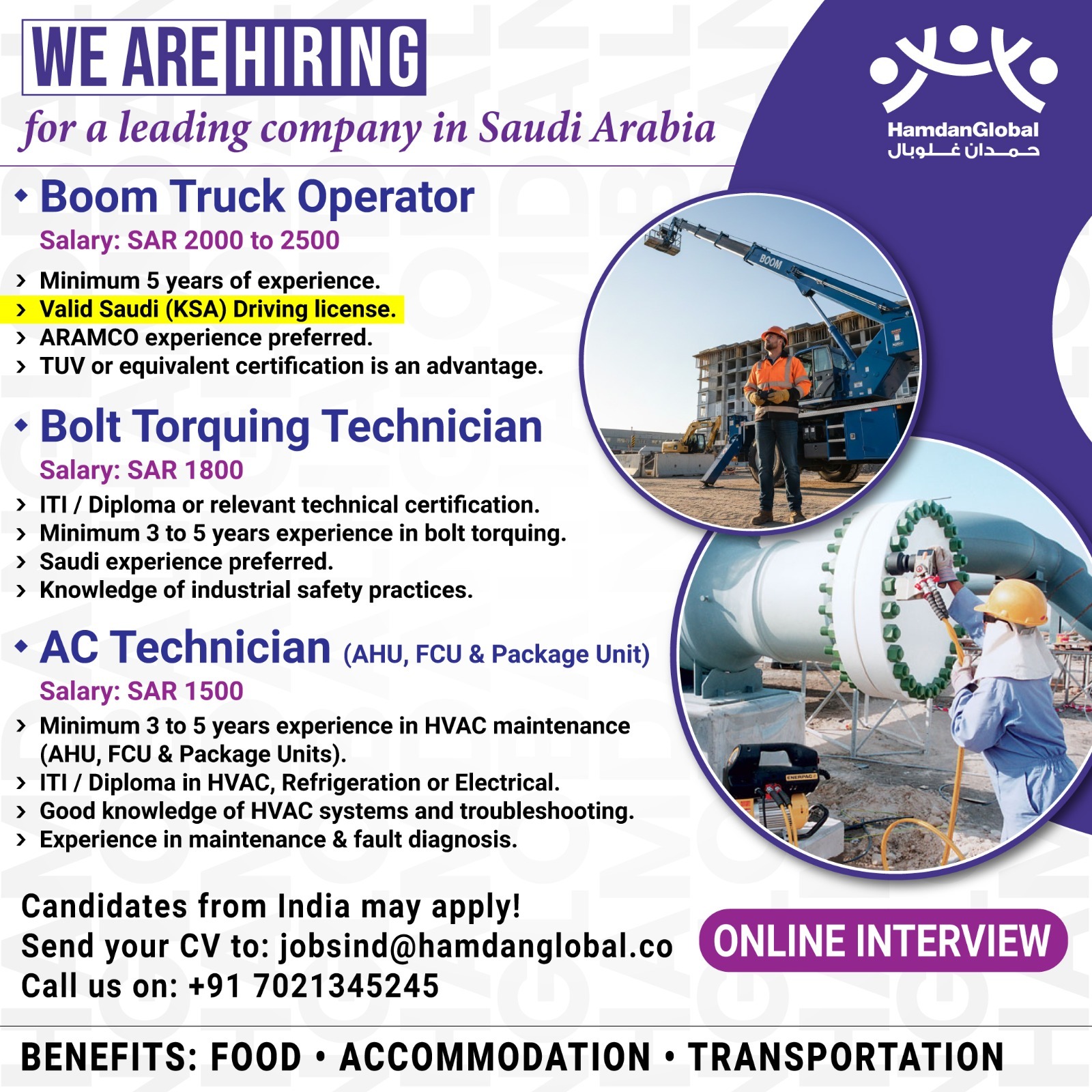 Urgent Hiring for Saudi Arabia
