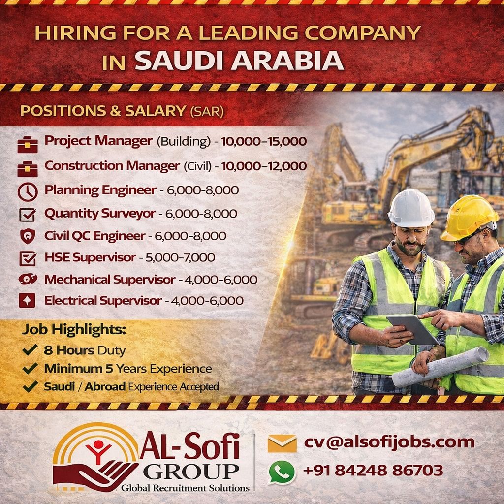 Urgent Hiring for Saudi Arabia