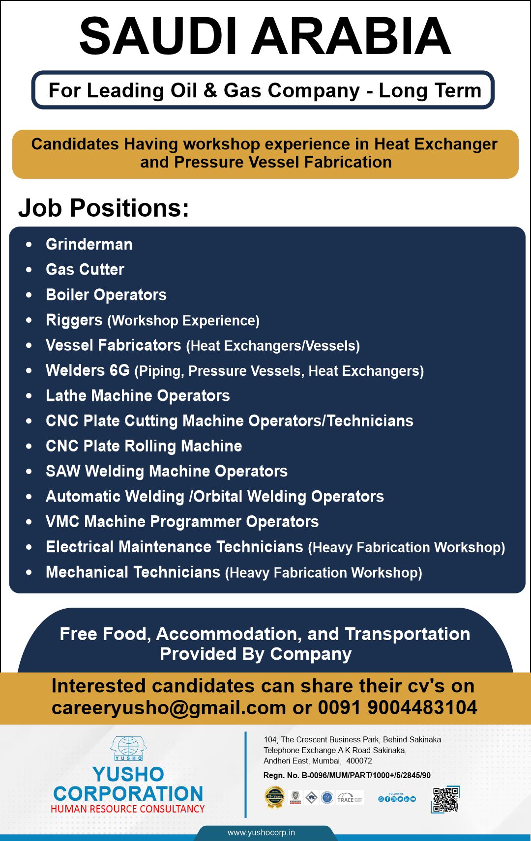Urgent Hiring for Saudi Arabia