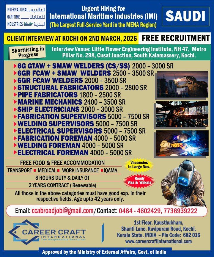 Urgent Hiring for Saudi Arabia