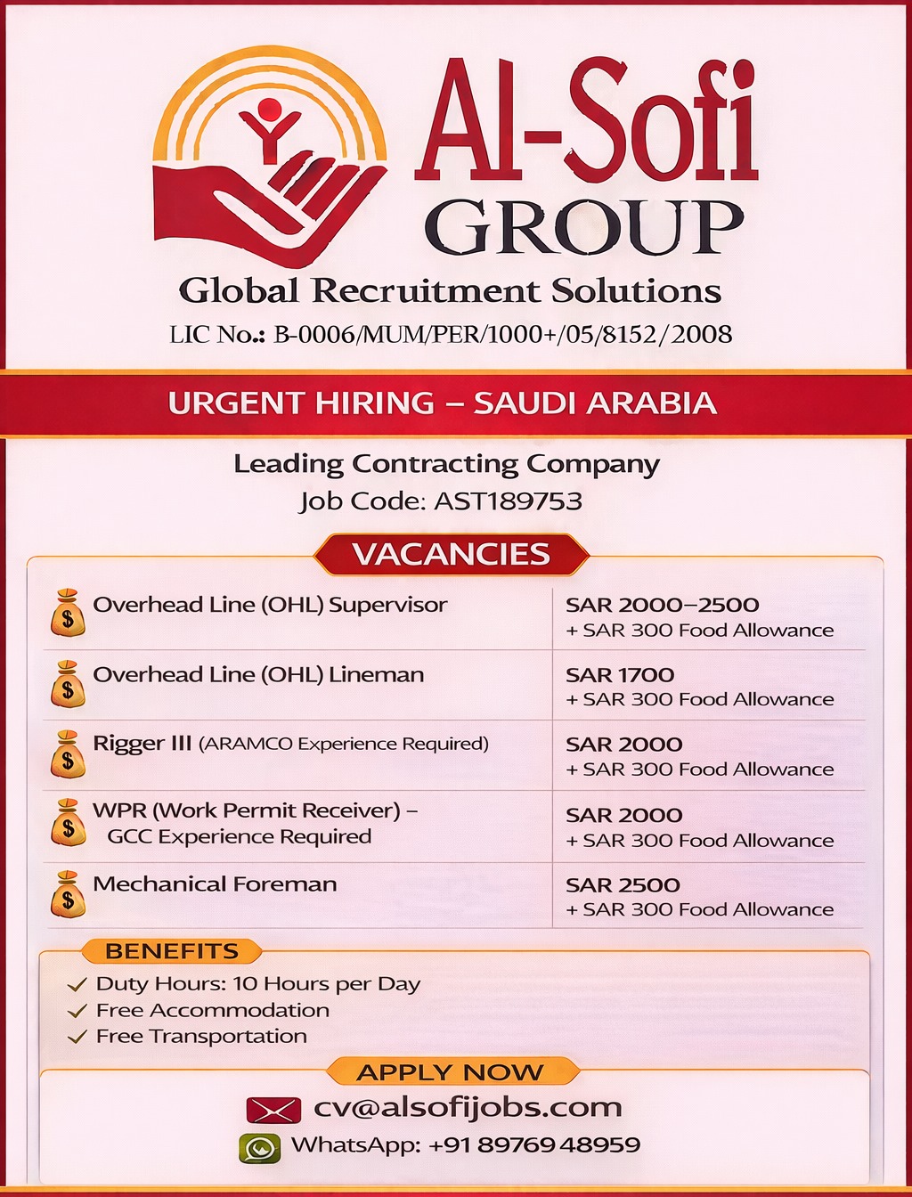 Urgent Hiring for Saudi Arabia