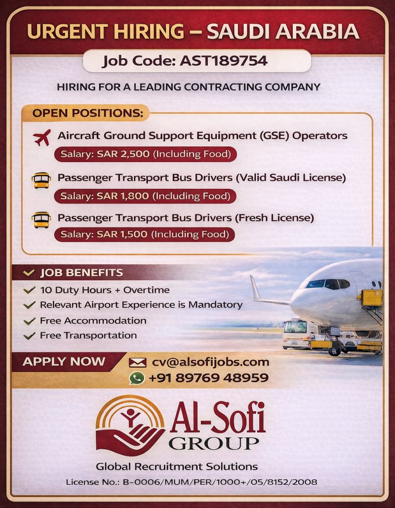 Urgent Hiring for Saudi Arabia