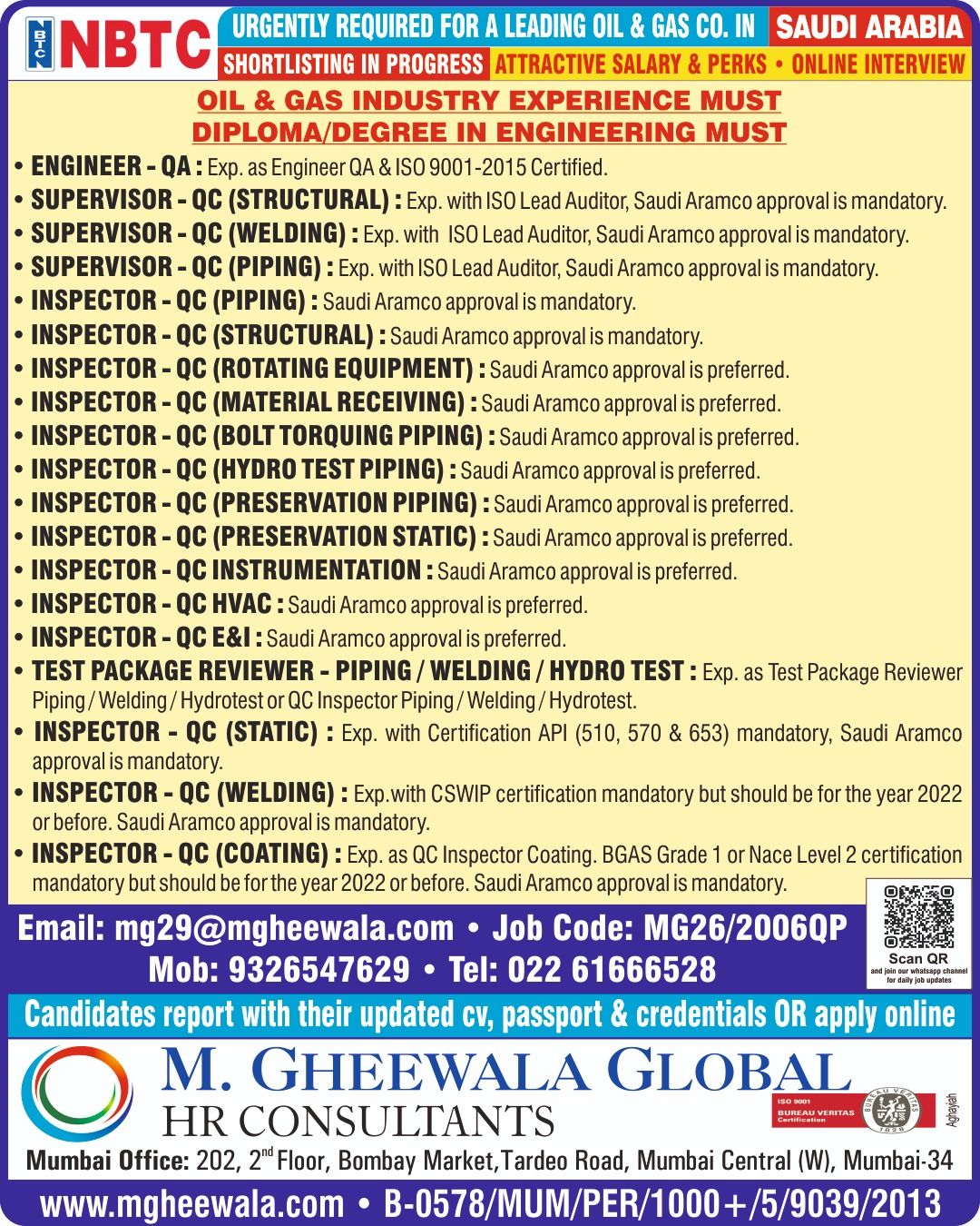 Urgent Hiring for Saudi Arabia