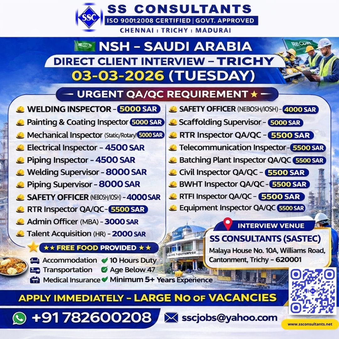 Urgent Hiring for Saudi Arabia