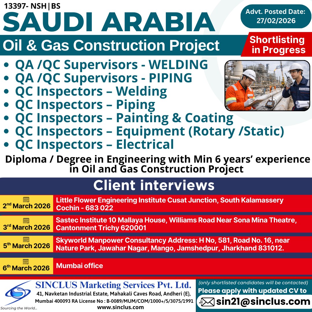 Urgent Hiring for Saudi Arabia