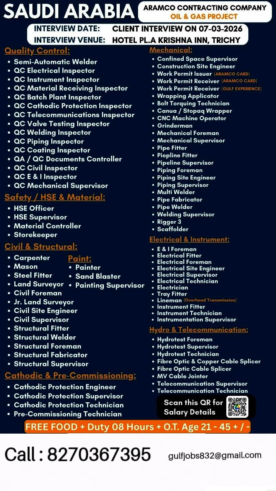 Urgent Hiring for Saudi Arabia