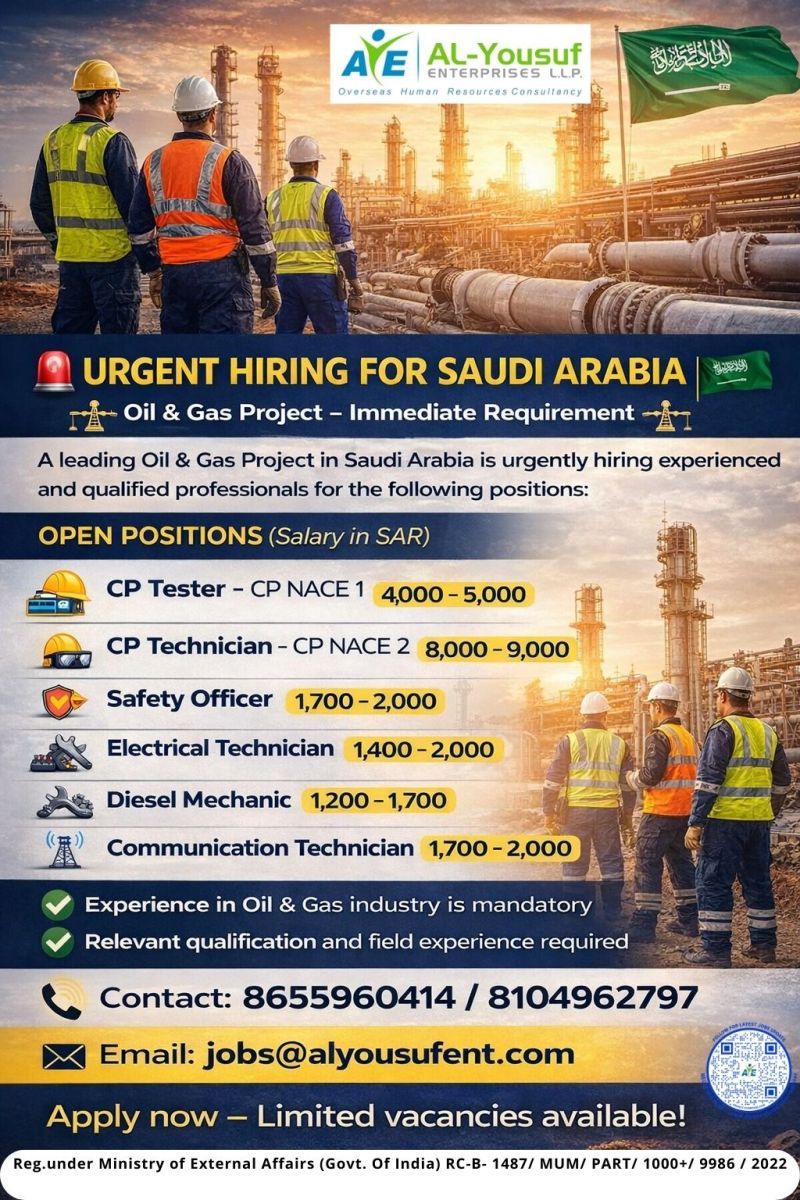 Urgent Hiring for Saudi Arabia