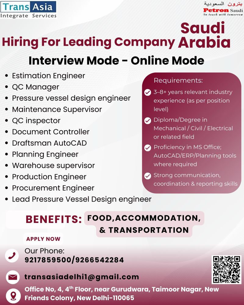 Urgent Hiring for Saudi Arabia