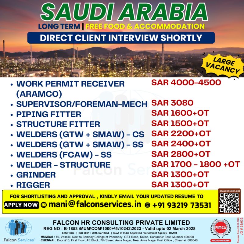 Urgent Hiring for Saudi Arabia