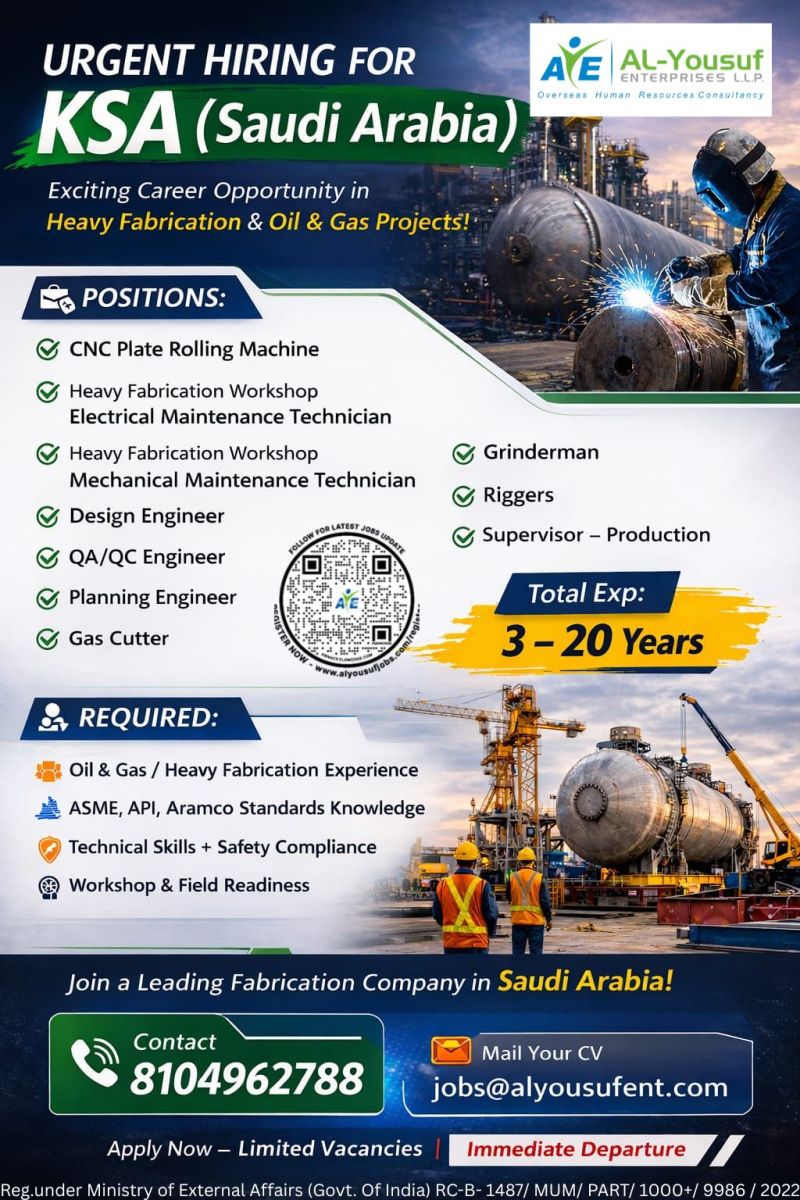 Urgent Hiring for Saudi Arabia