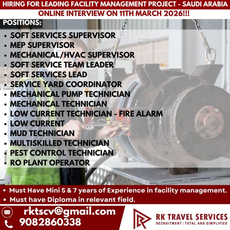 Urgent Hiring for Saudi Arabia