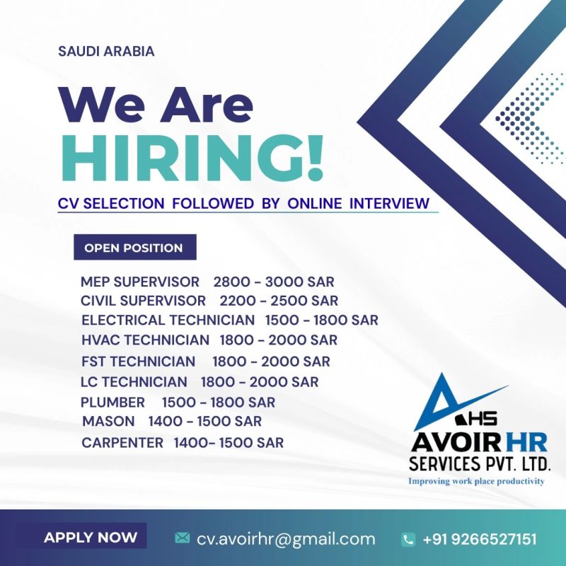 Urgent Hiring for Saudi Arabia