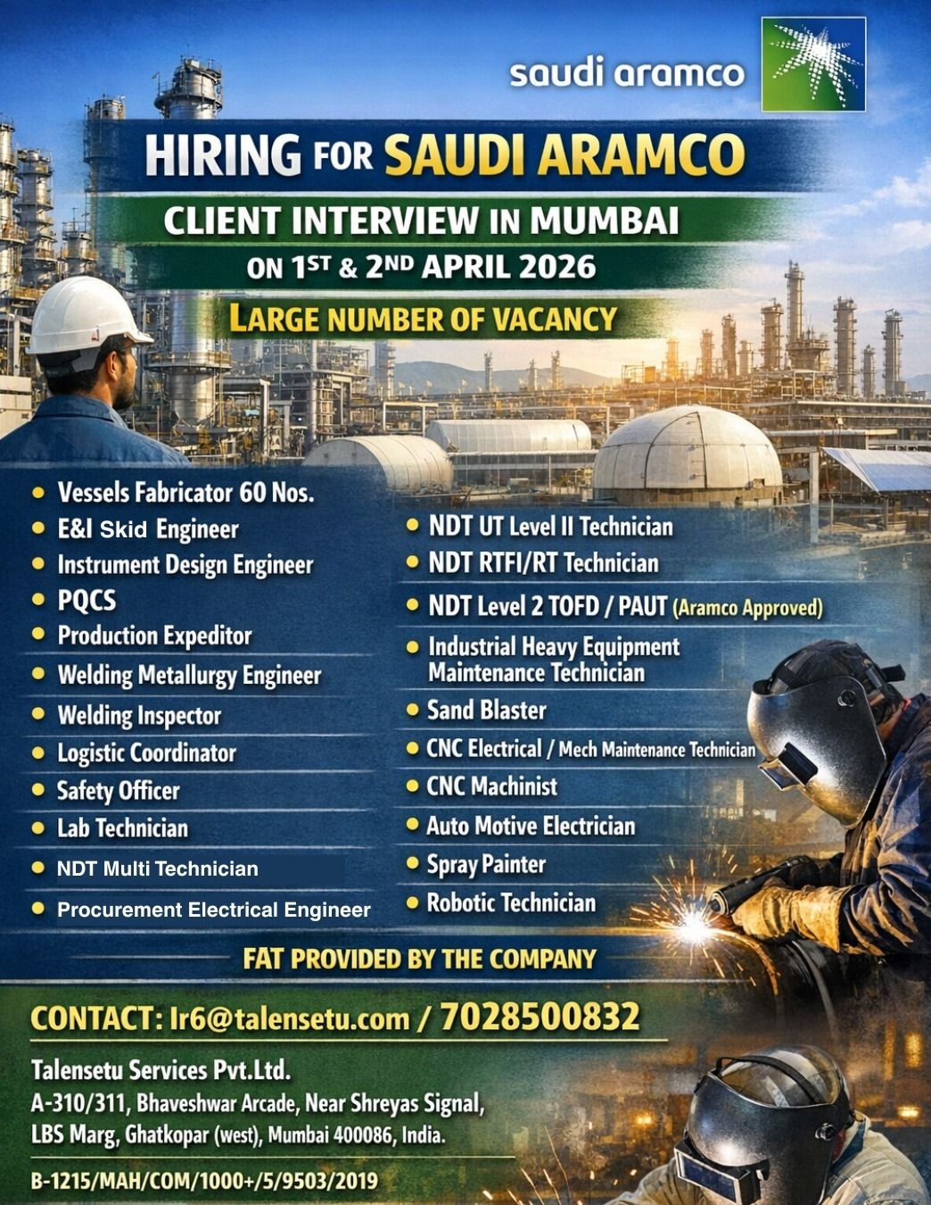 Urgent Hiring for Saudi Arabia
