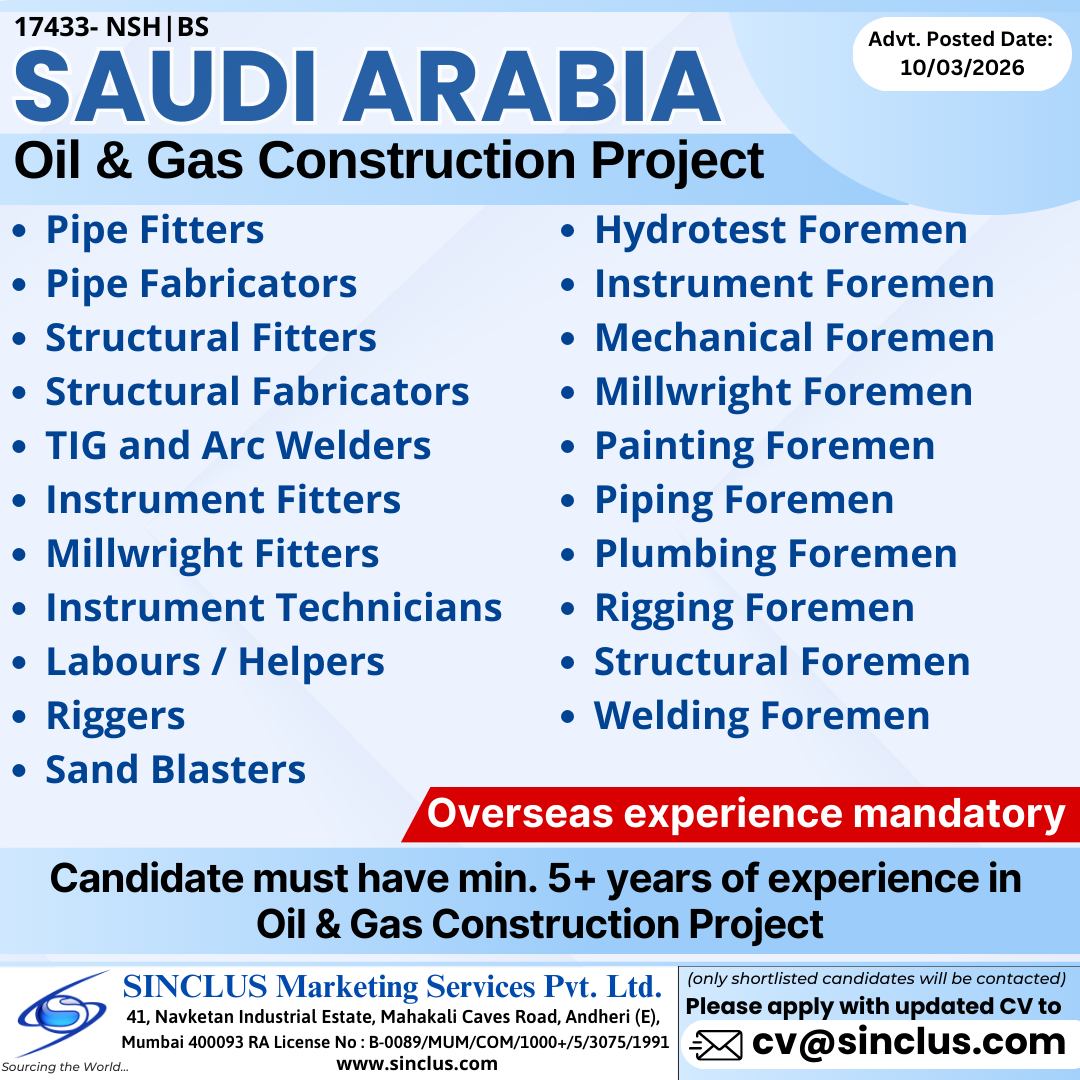 Urgent Hiring for Saudi Arabia