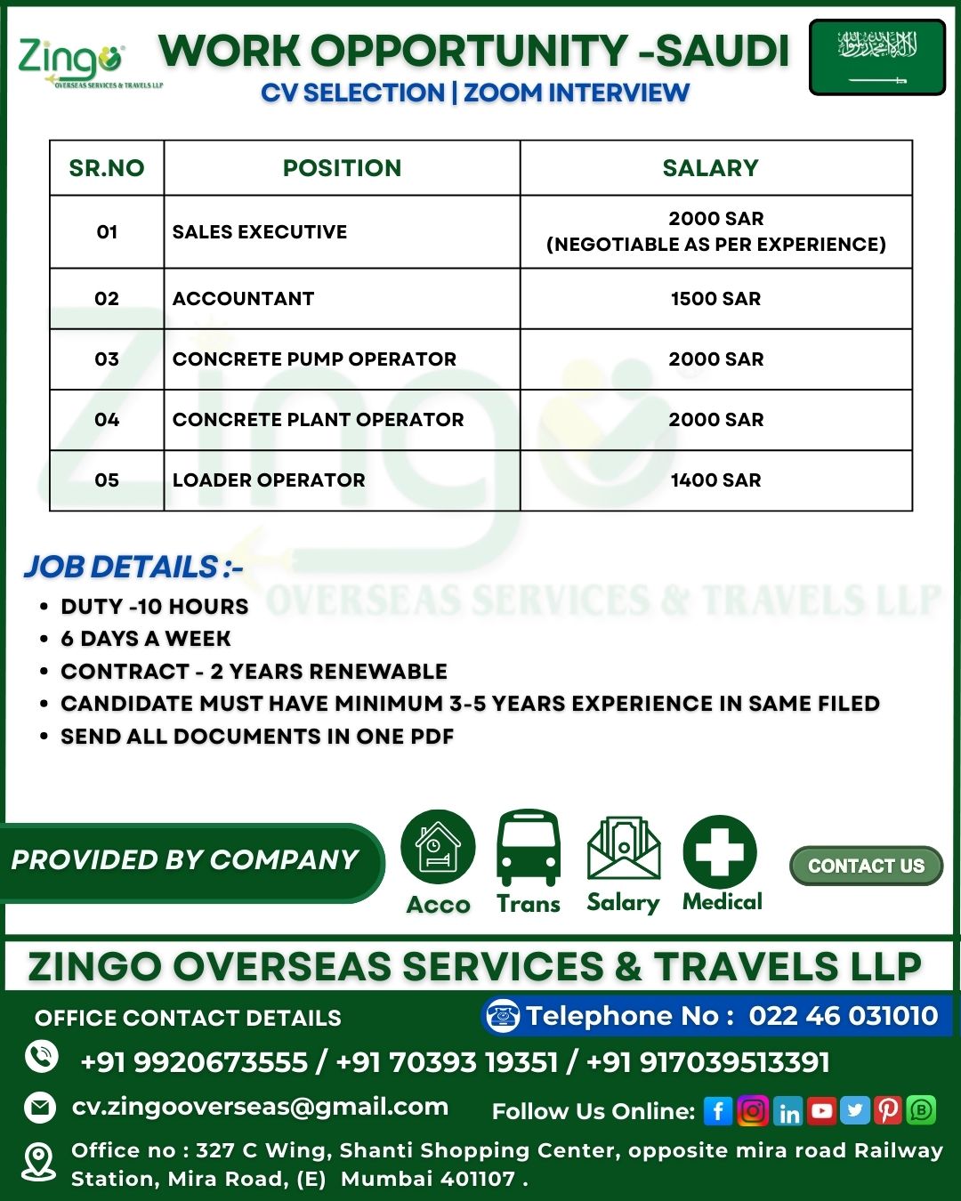 Urgent Hiring for Saudi Arabia