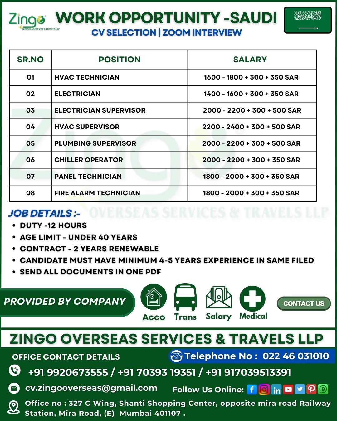 Urgent Hiring for Saudi Arabia