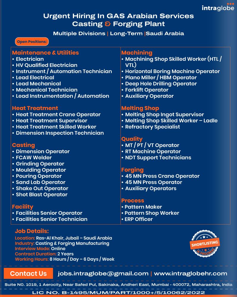 Urgent Hiring for Saudi Arabia