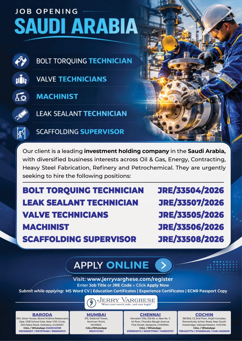 Urgent Hiring for Saudi Arabia