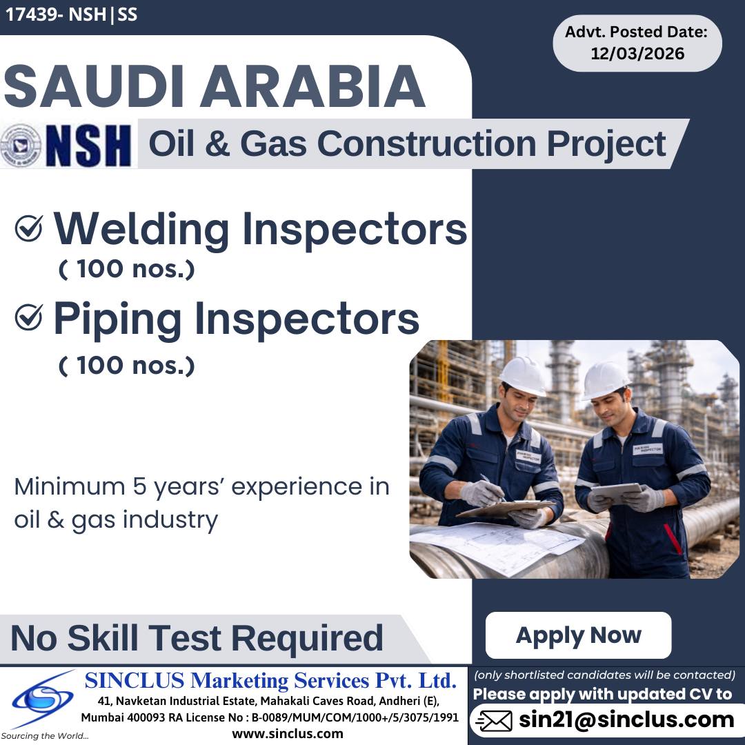 Urgent Hiring for Saudi Arabia