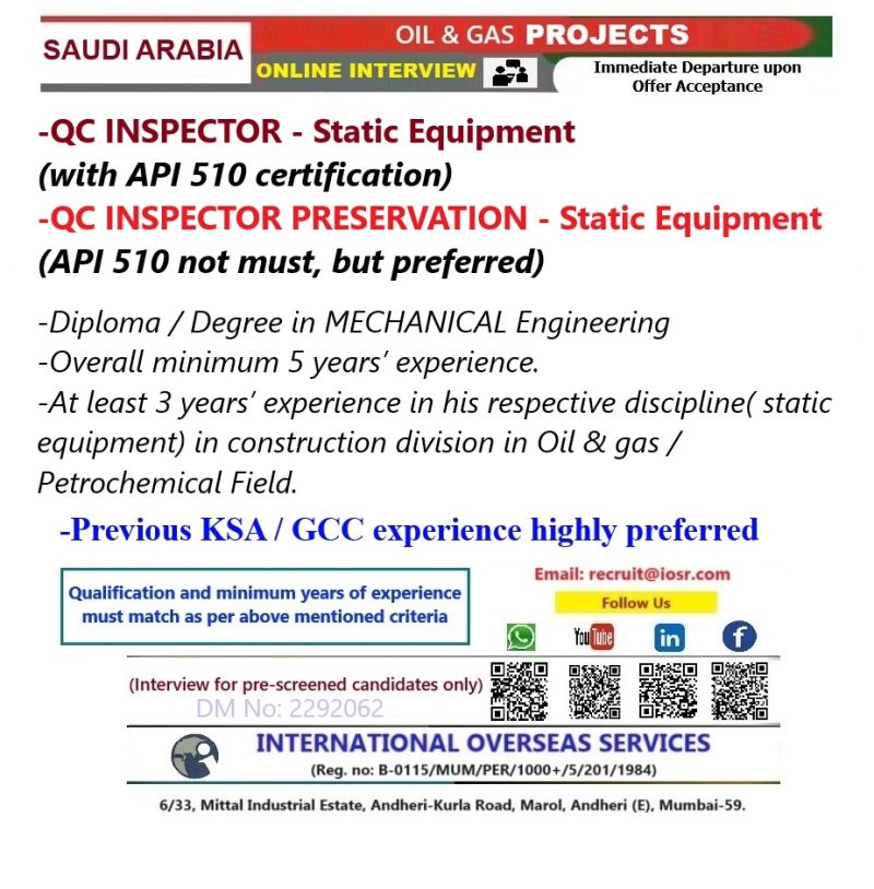 Urgent Hiring for Saudi Arabia