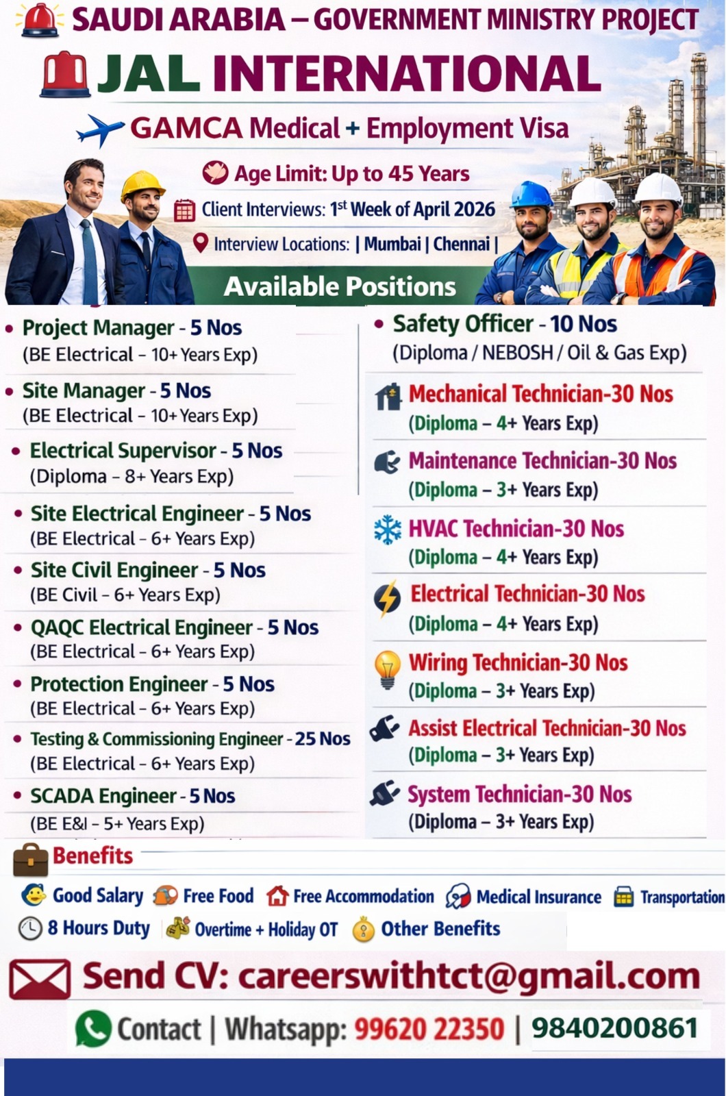 Urgent Hiring for Saudi Arabia