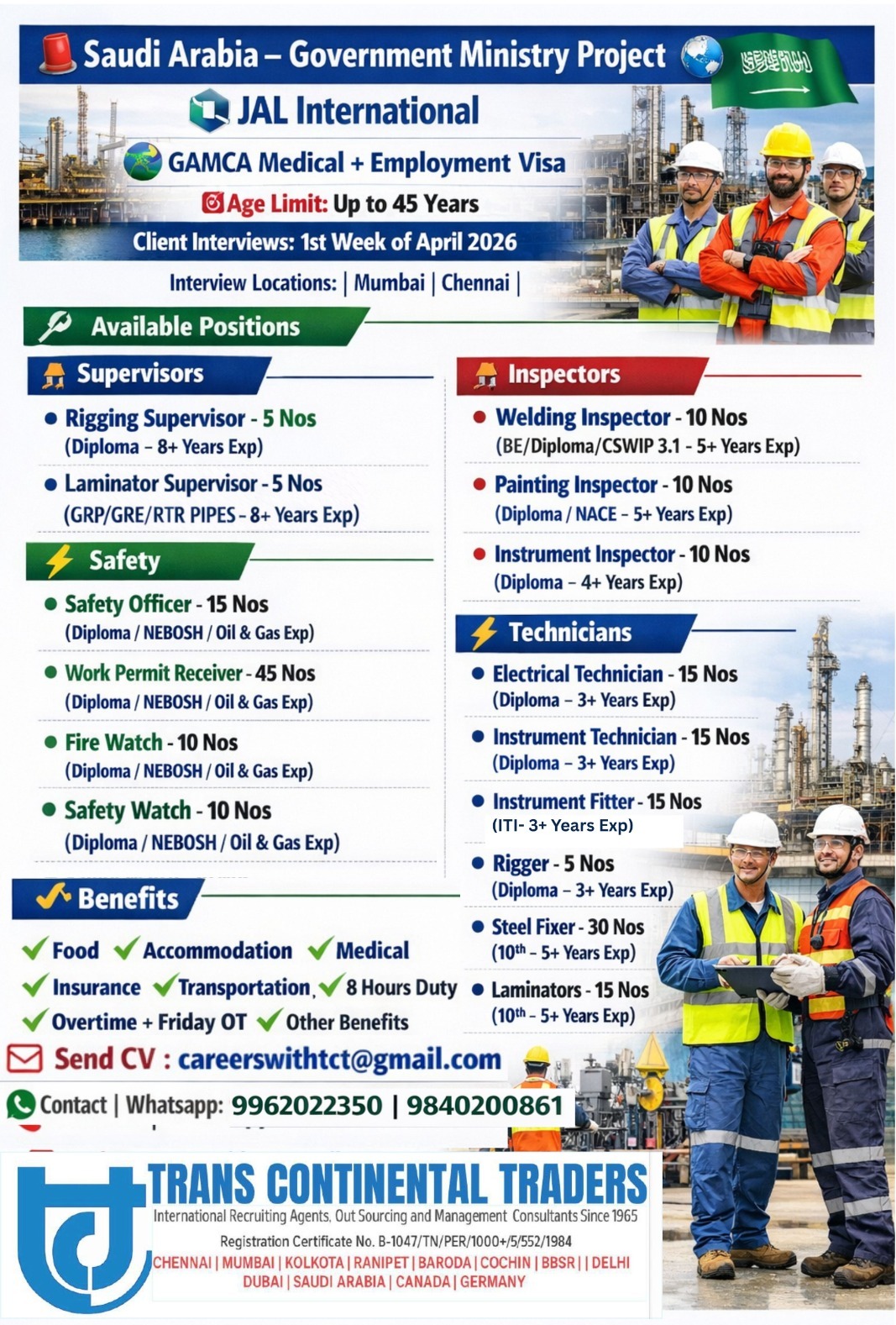 Urgent Hiring for Saudi Arabia