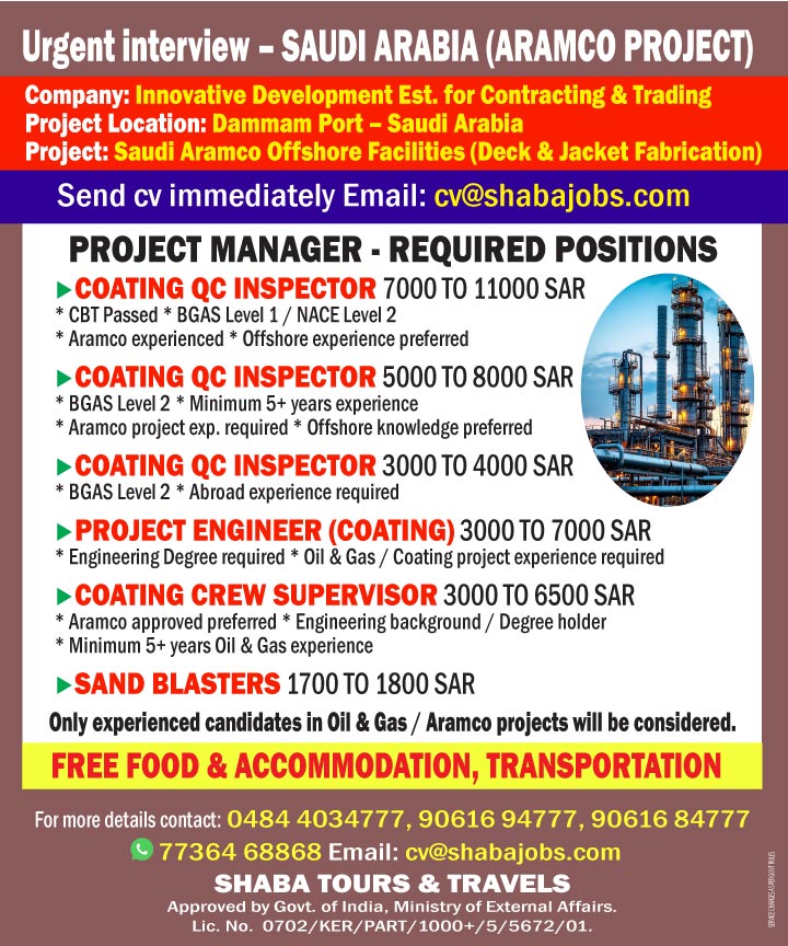 Urgent Hiring for Saudi Arabia
