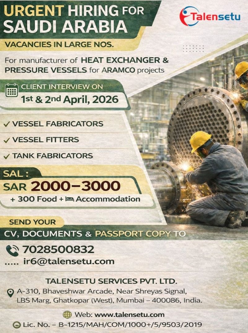 Urgent Hiring for Saudi Arabia