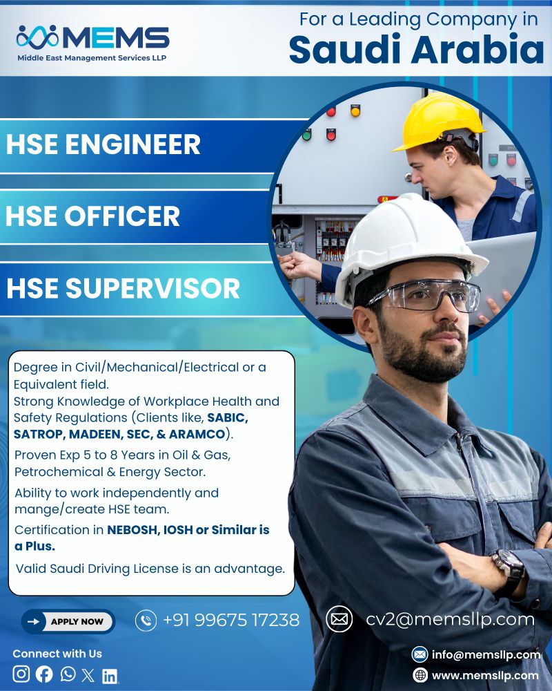 Urgent Hiring for Saudi Arabia