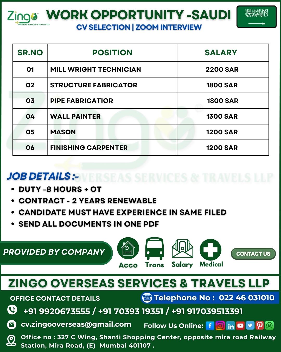 Urgent Hiring for Saudi Arabia