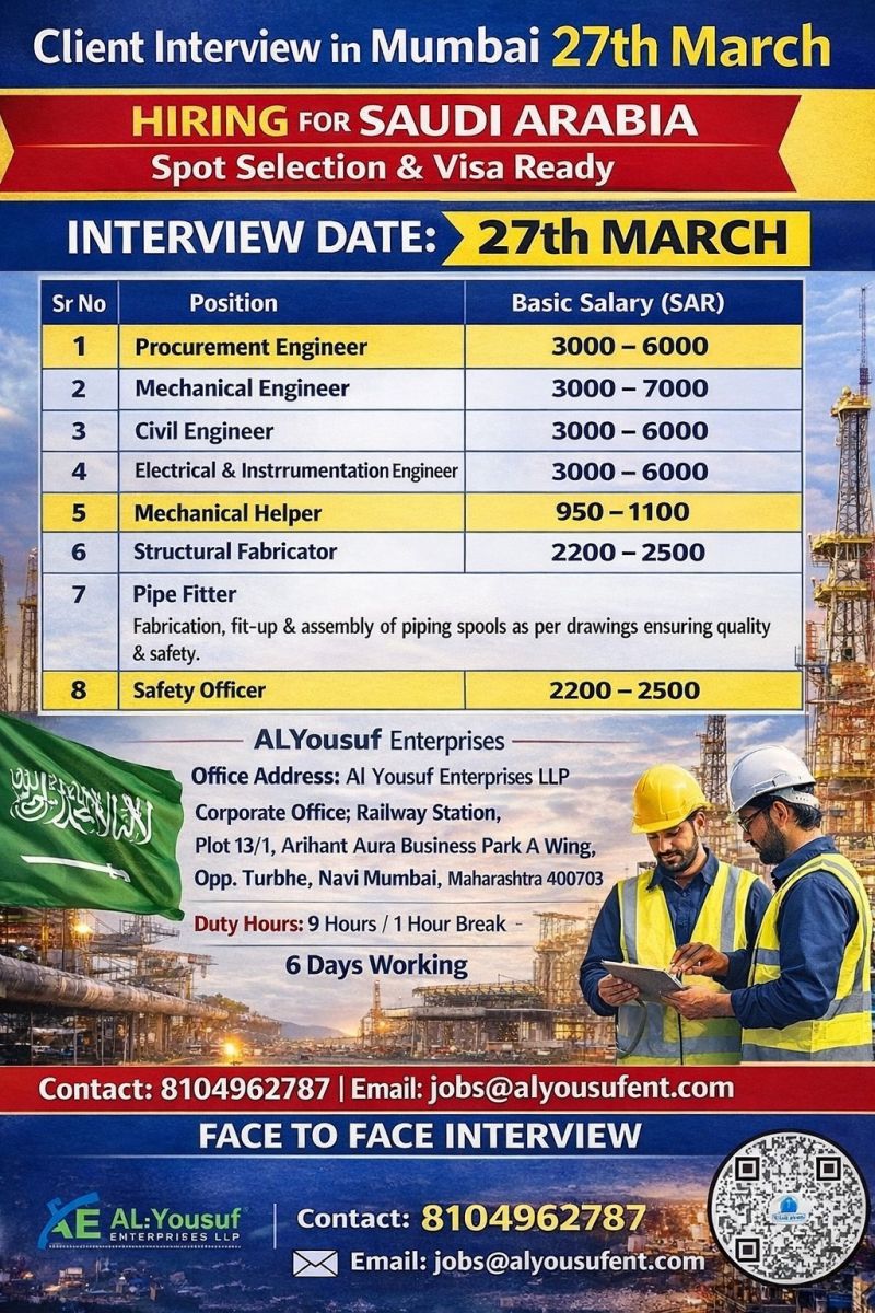 Urgent Hiring for Saudi Arabia