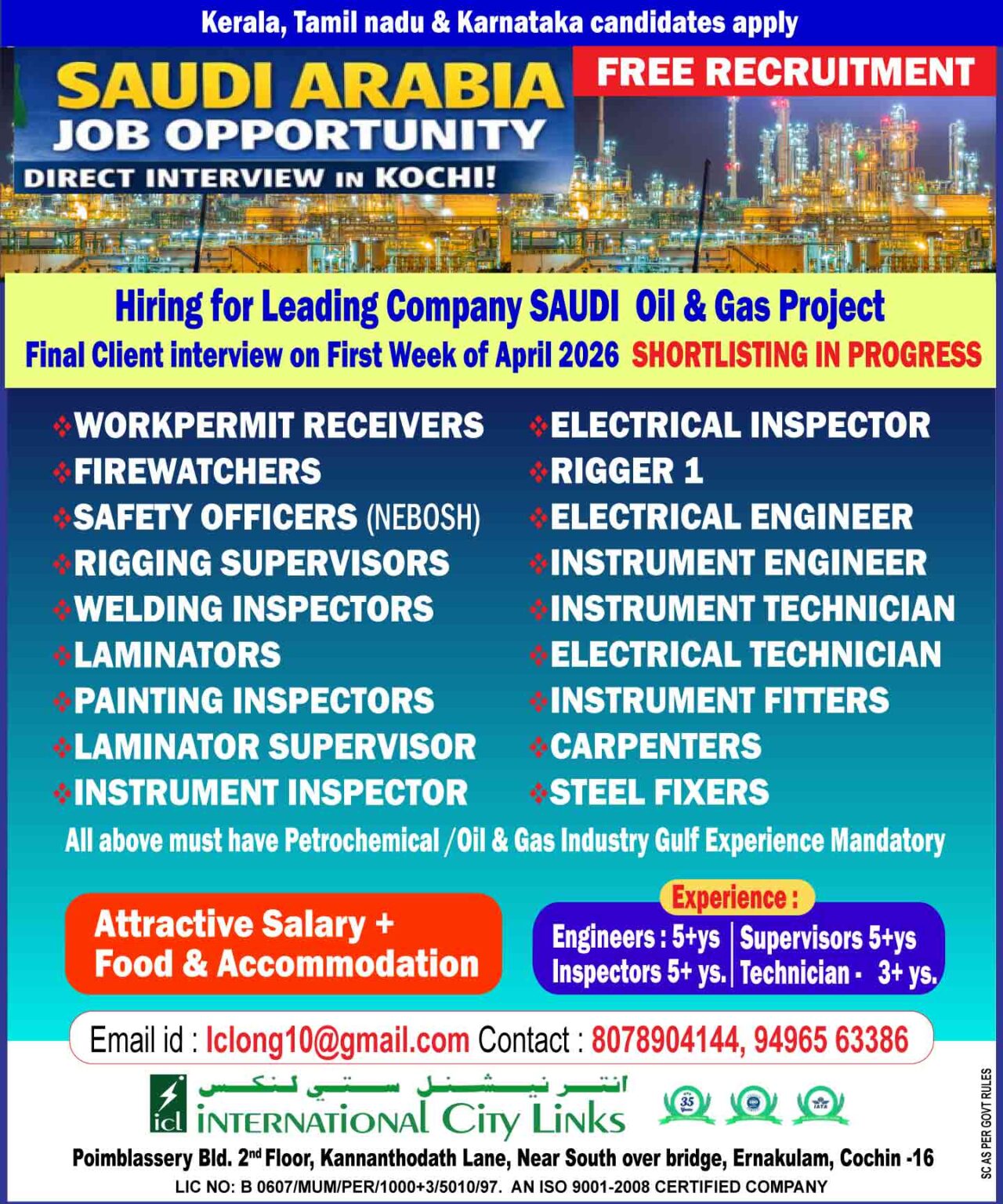 Urgent Hiring for Saudi Arabia