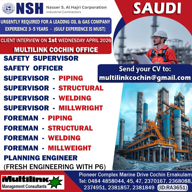 Urgent Hiring for Saudi Arabia