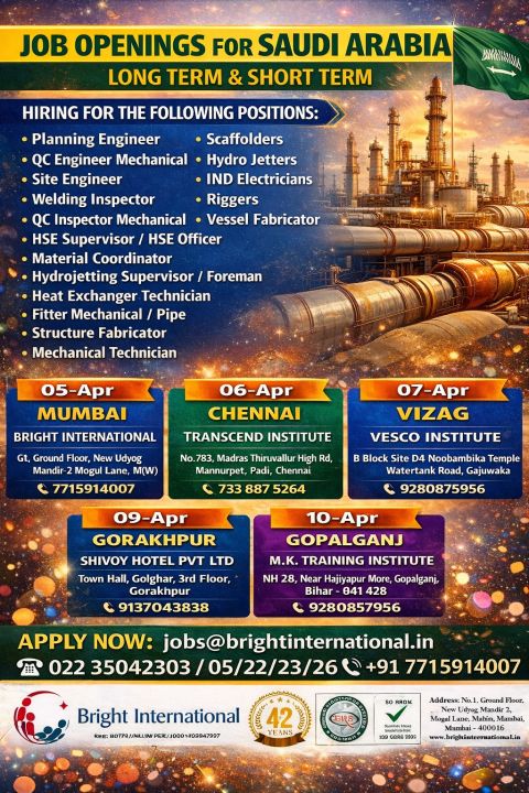 Urgent Hiring for Saudi Arabia