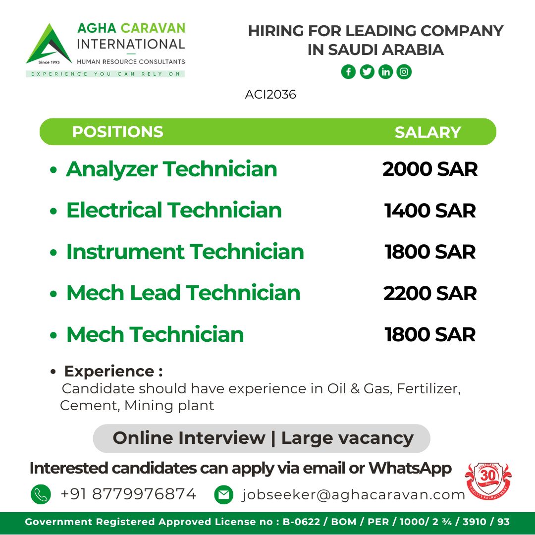 Urgent Hiring for Saudi Arabia
