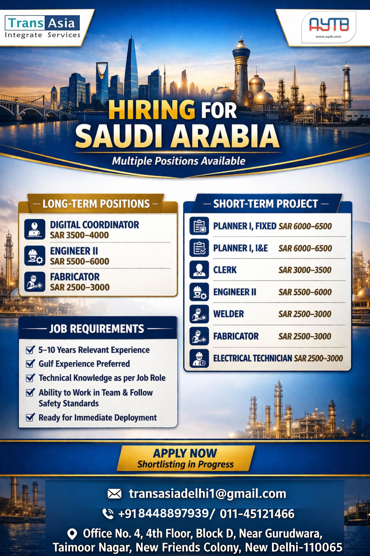 Urgent Hiring for Saudi Arabia