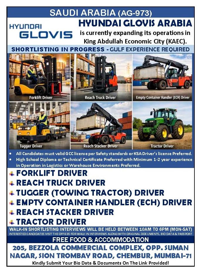 Urgent Hiring for Saudi Arabia