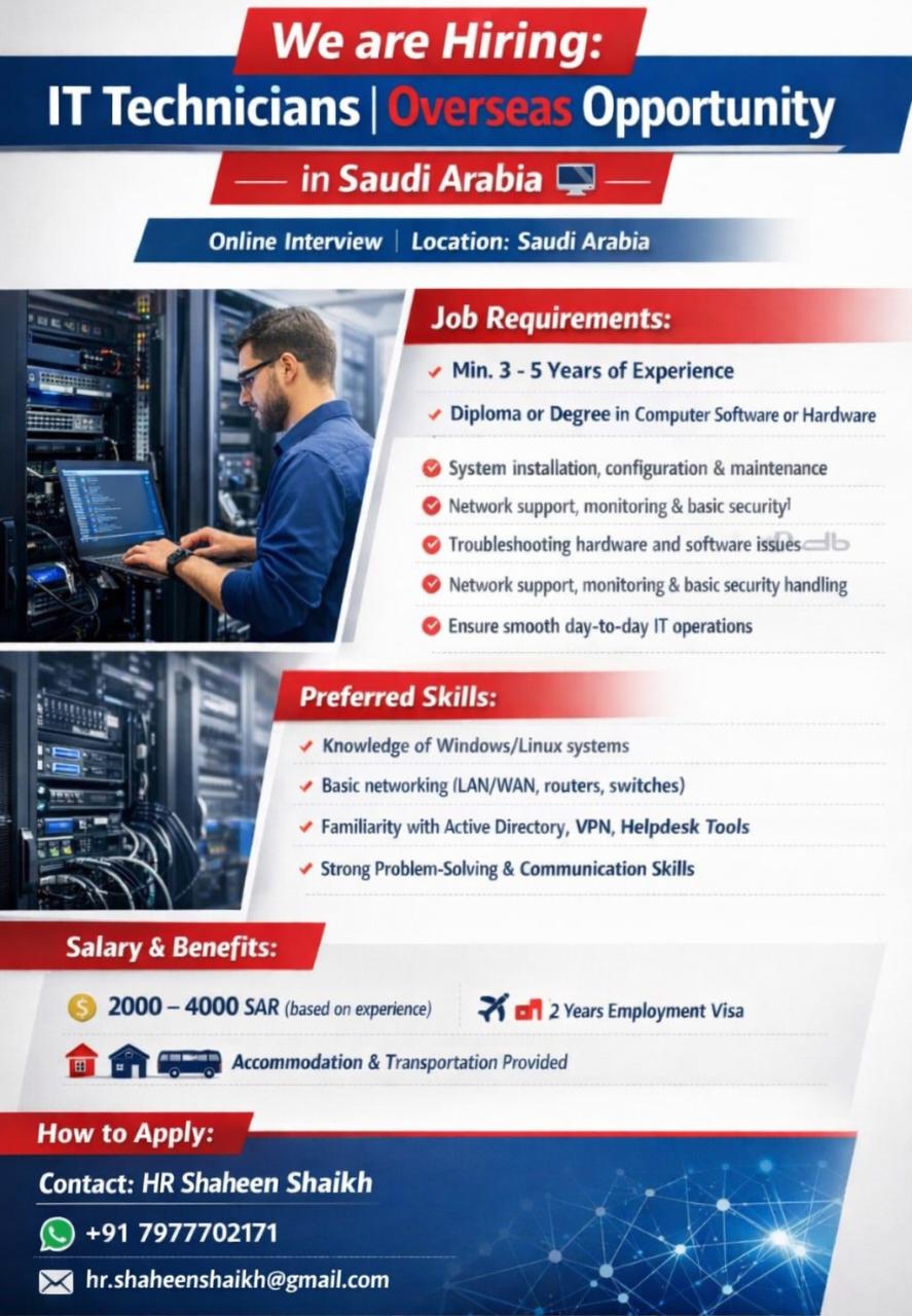 Urgent Hiring for Saudi Arabia