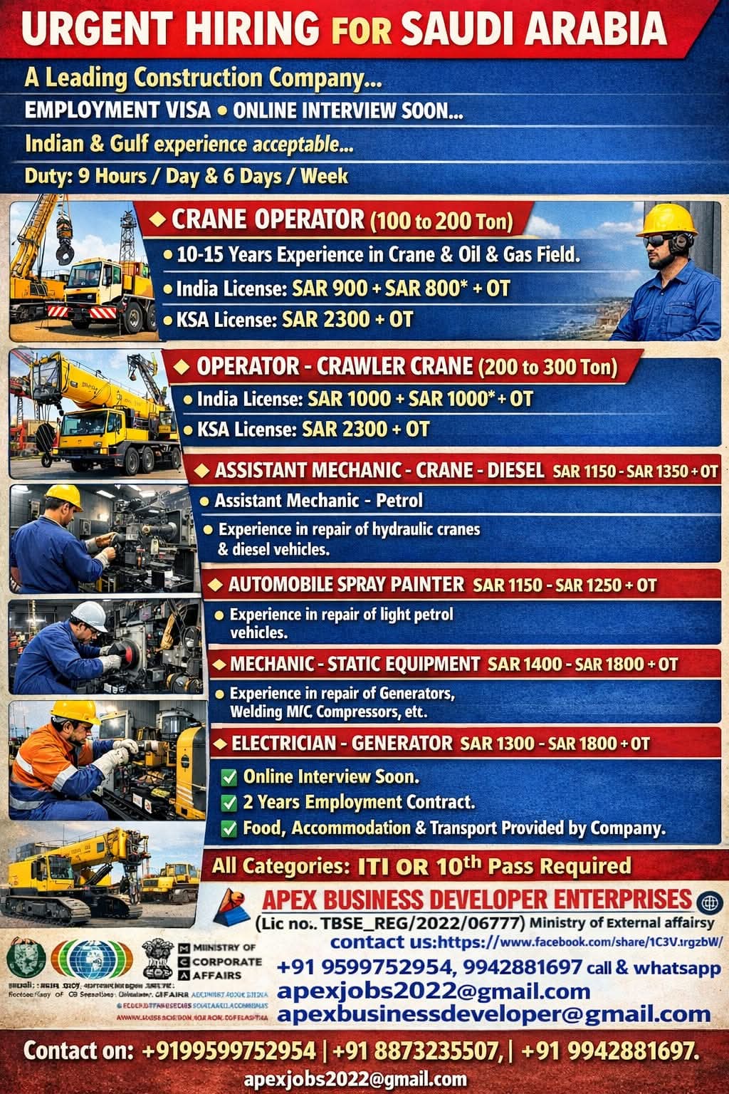 Urgent Hiring for Saudi Arabia